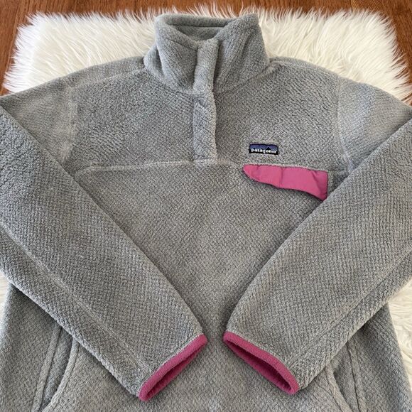 Patagonia Re-Tool Snap T Fleece Jacket Women's Large Gray Pink Pullover Outdoor - Picture 1 of 9
